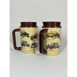 Vintage Whirley Industries Classic Car Travel Mugs Set of 2 22oz Thermo Hot Cold